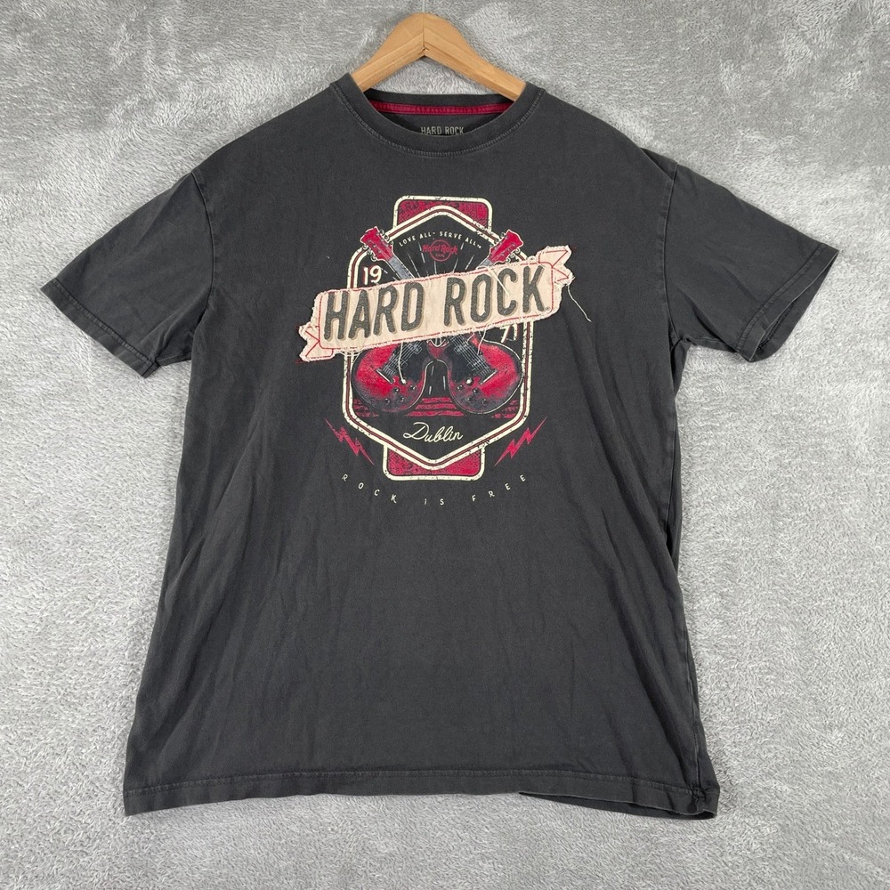 Hard‎ Rock Cafe Dublin Shirt Men's Large Black Distressed Guitar Print
